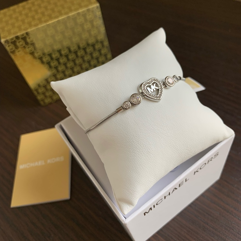 NWT authentic MK silver tone pave logo bracelet - Picture 5 of 6